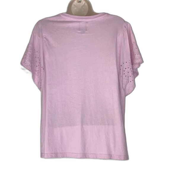 GAP Eyelet Crochet Tshirt Pink Crew Neck Short Sleeve Womens Large - Picture 3 of 11